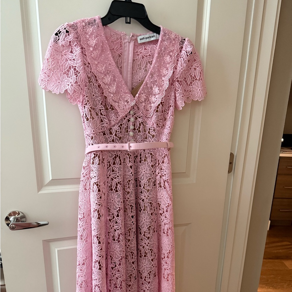 Self-Portrait Elegant Pink Lace Dress